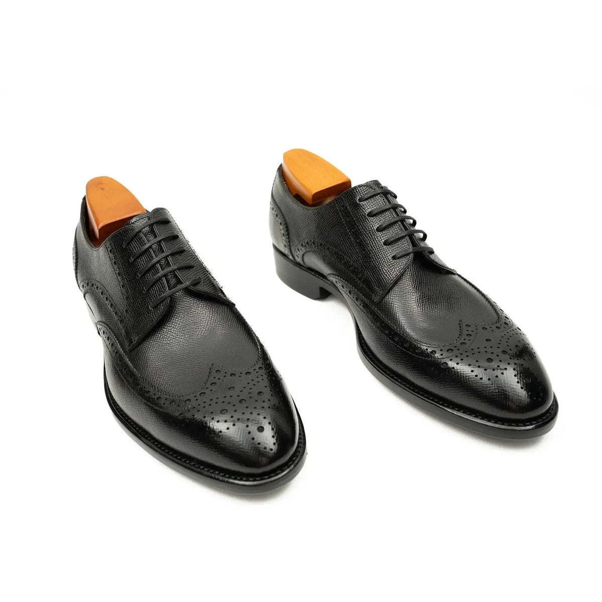 Black Wingtip Calf Leather Oxford Shoes