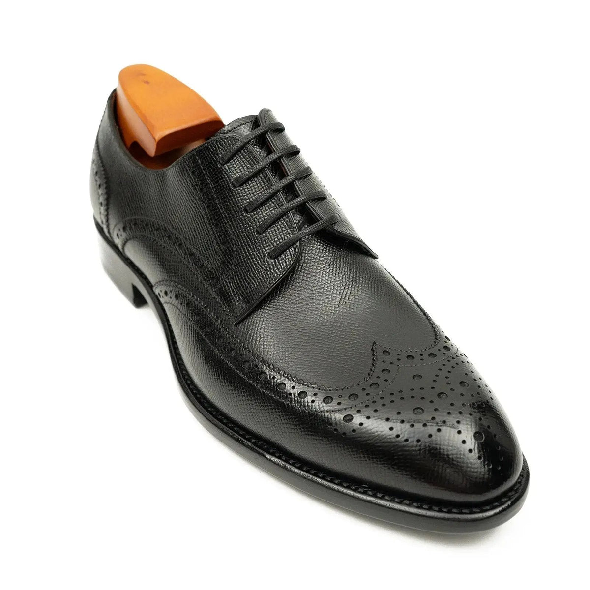 Black Wingtip Calf Leather Oxford Shoes