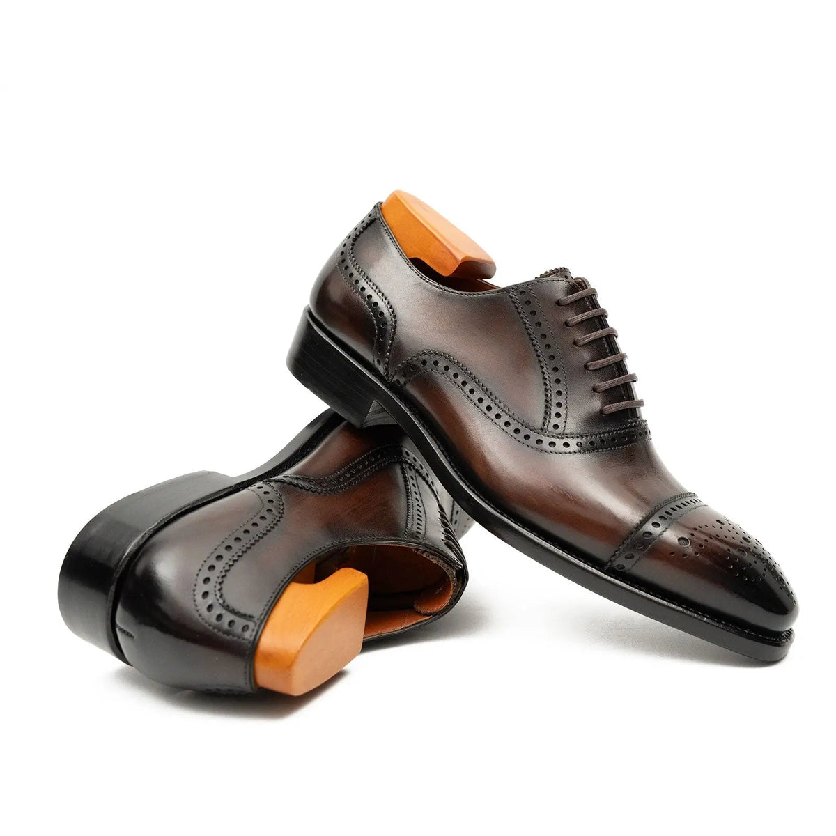 Brown Cap-Toe Calf Leather Oxford Shoes