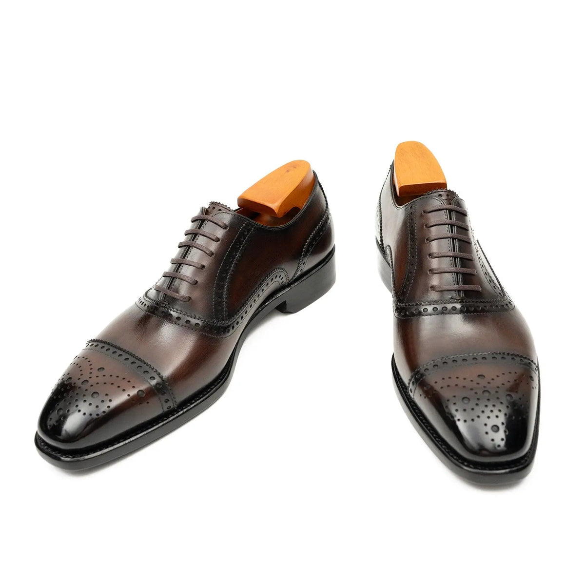 Brown Cap-Toe Calf Leather Oxford Shoes