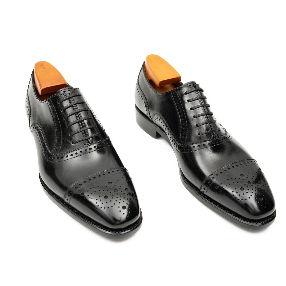 Black Cap-Toe Calf Leather Oxford Shoes