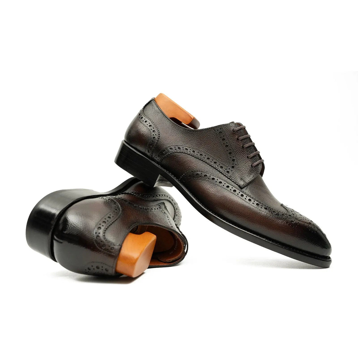 Brown Wingtip Calf Leather Oxford Shoes