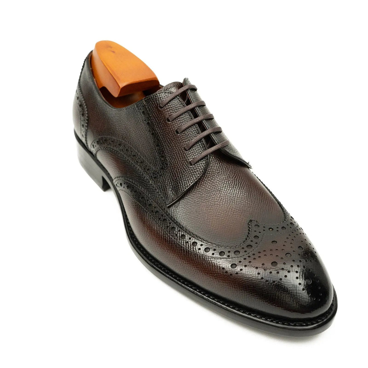 Brown Wingtip Calf Leather Oxford Shoes