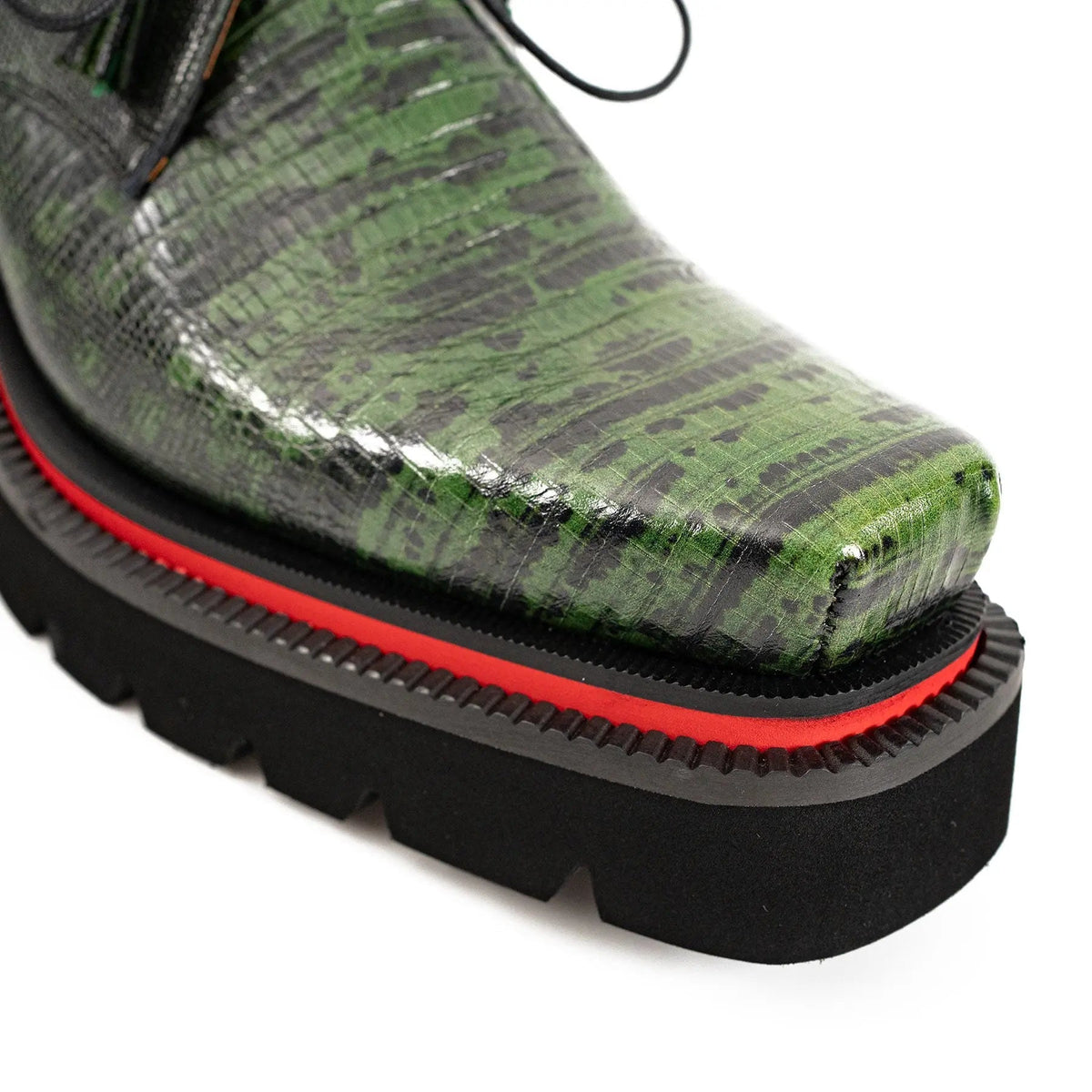 Green Lizard-Embossed Cow Leather Derby Shoes