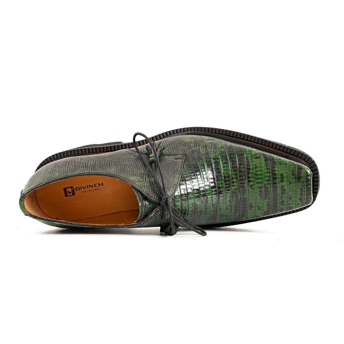 Green Lizard-Embossed Cow Leather Derby Shoes