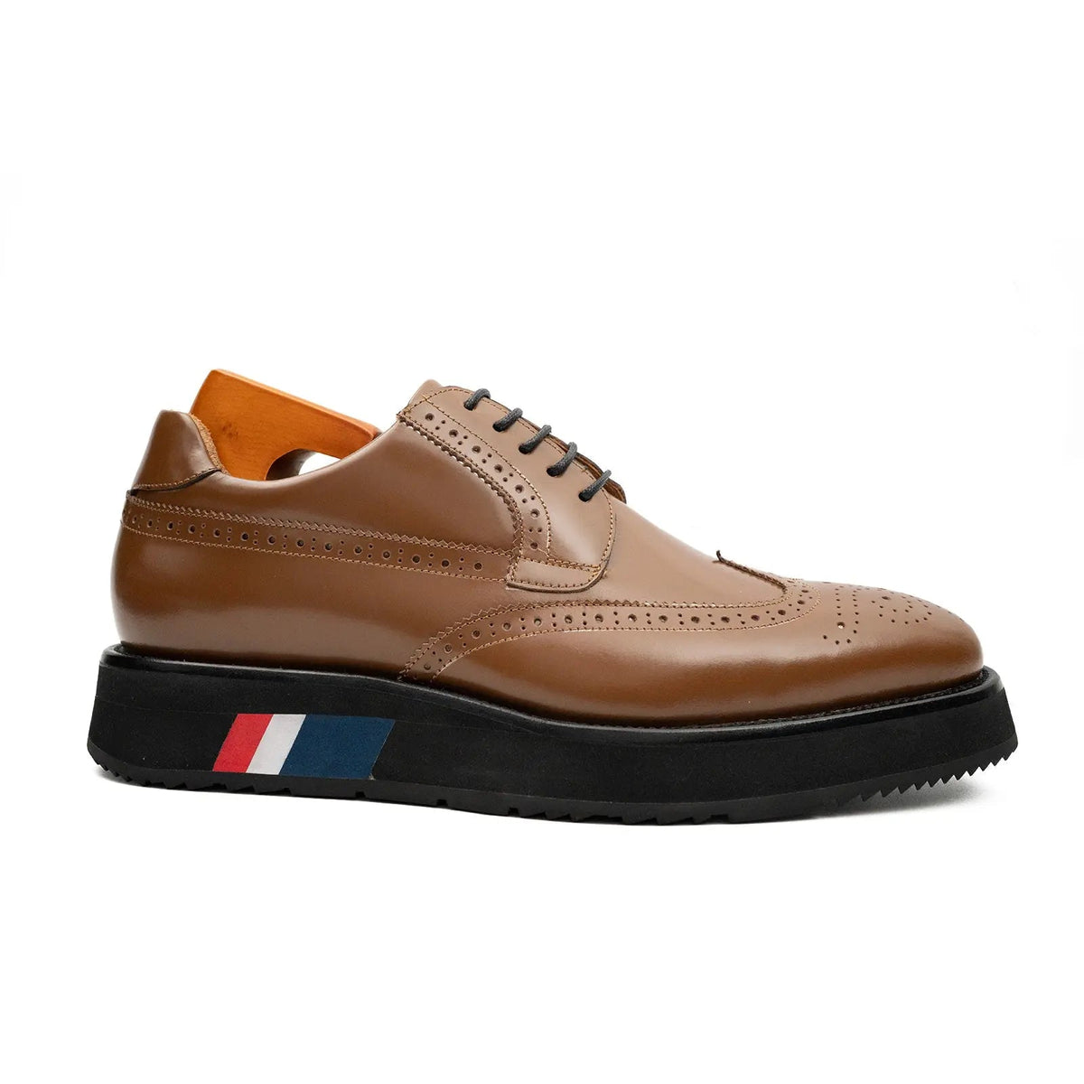 Tan Wingtip Calf Leather Derby Shoes