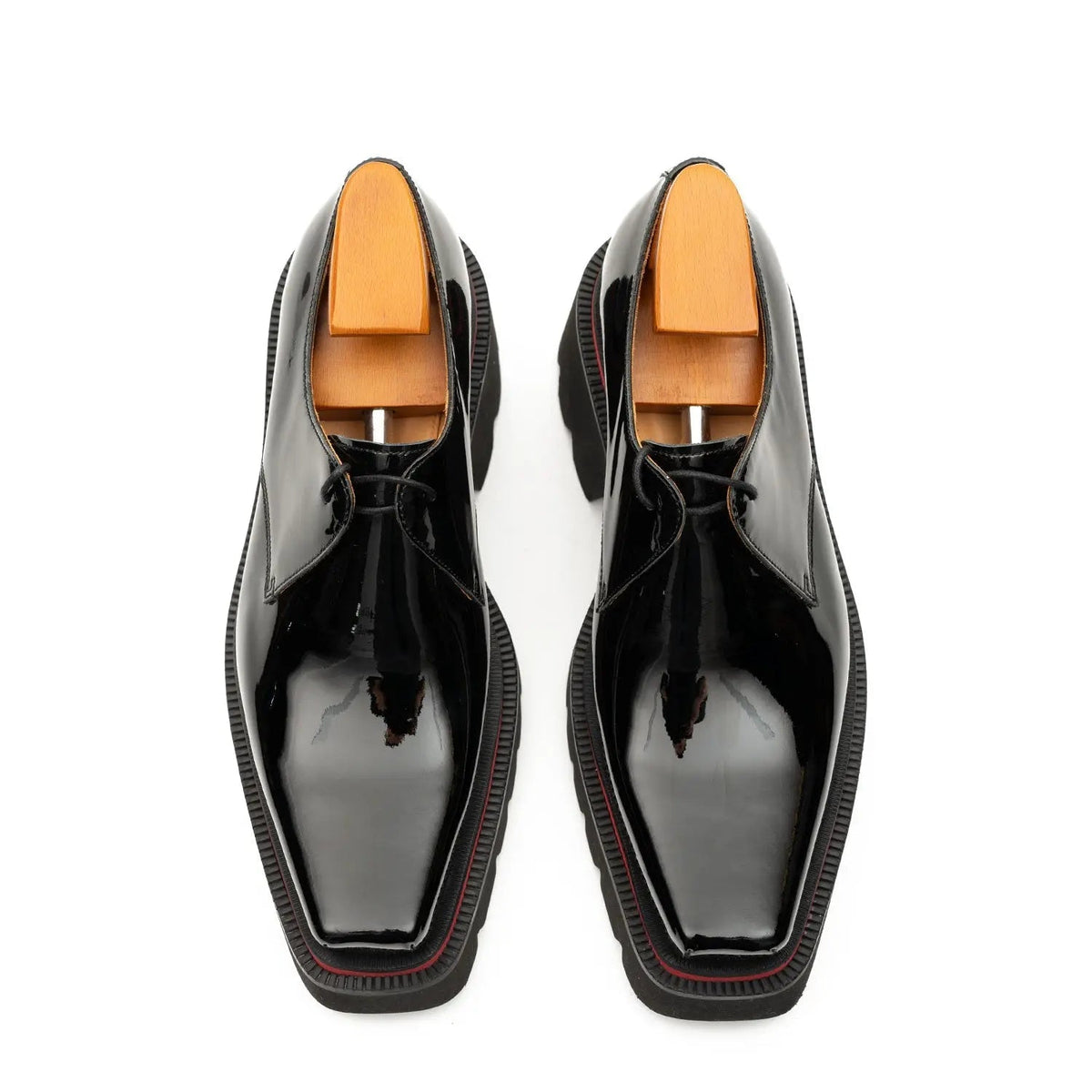 Black-Red Square-Toe Calf Leather Derby Shoes