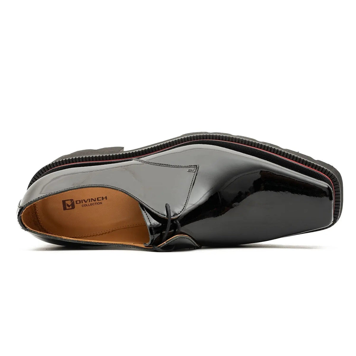 Black-Red Square-Toe Calf Leather Derby Shoes