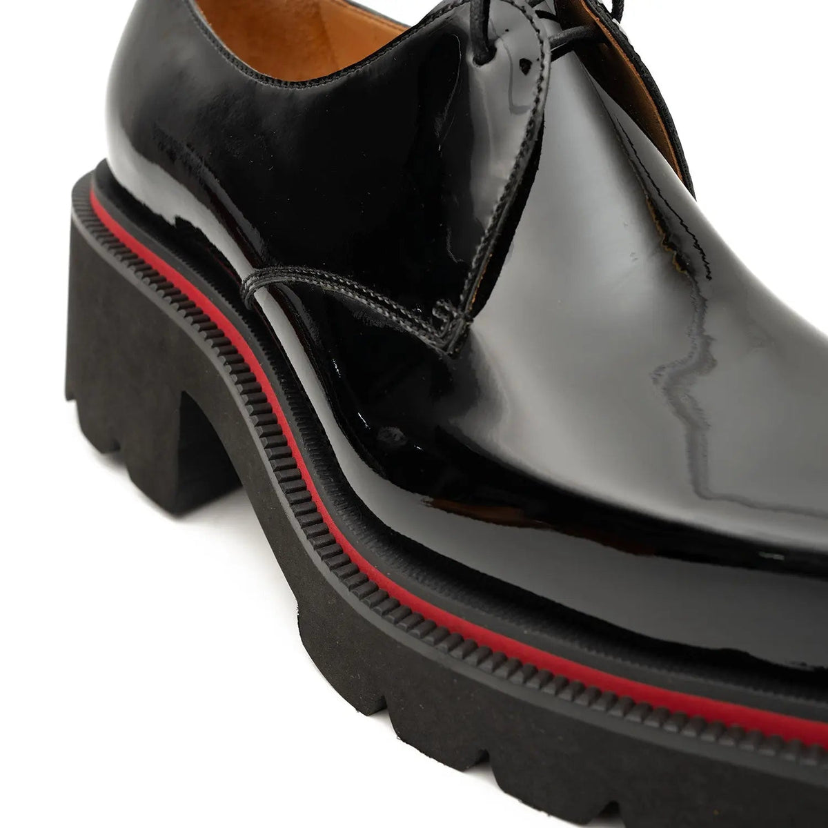 Black-Red Square-Toe Calf Leather Derby Shoes