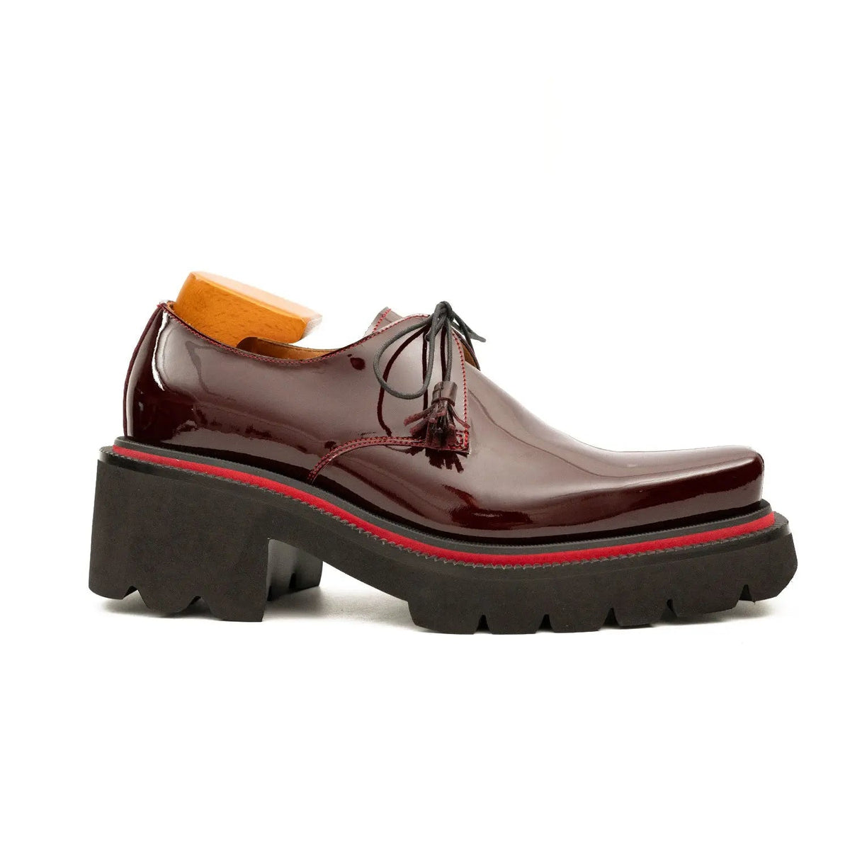 Wine Red Calf Leather Derby Shoes