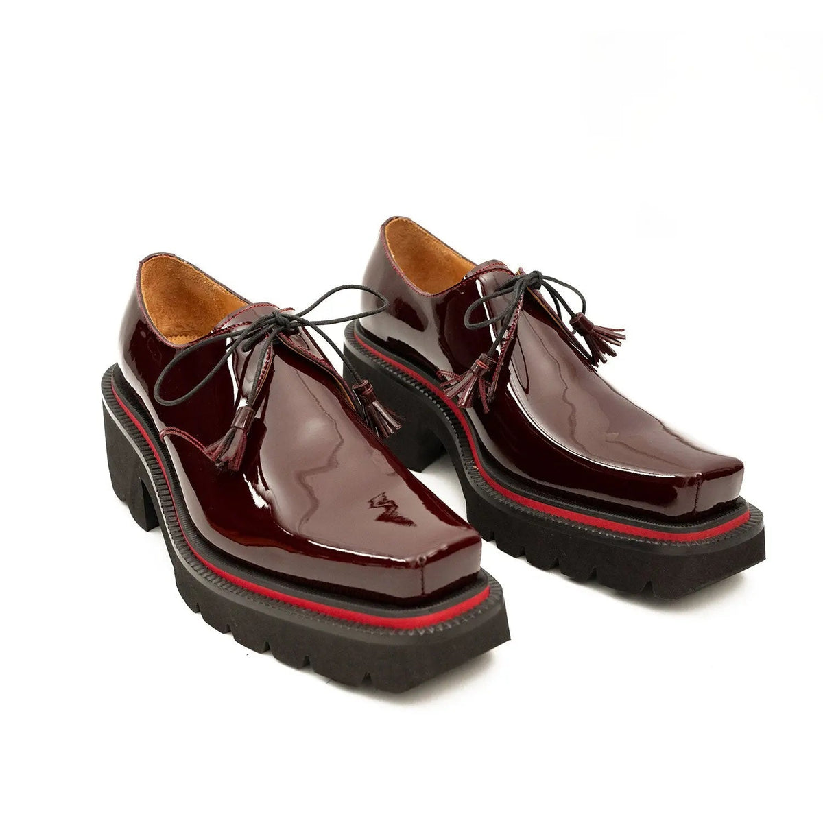 Wine Red Calf Leather Derby Shoes