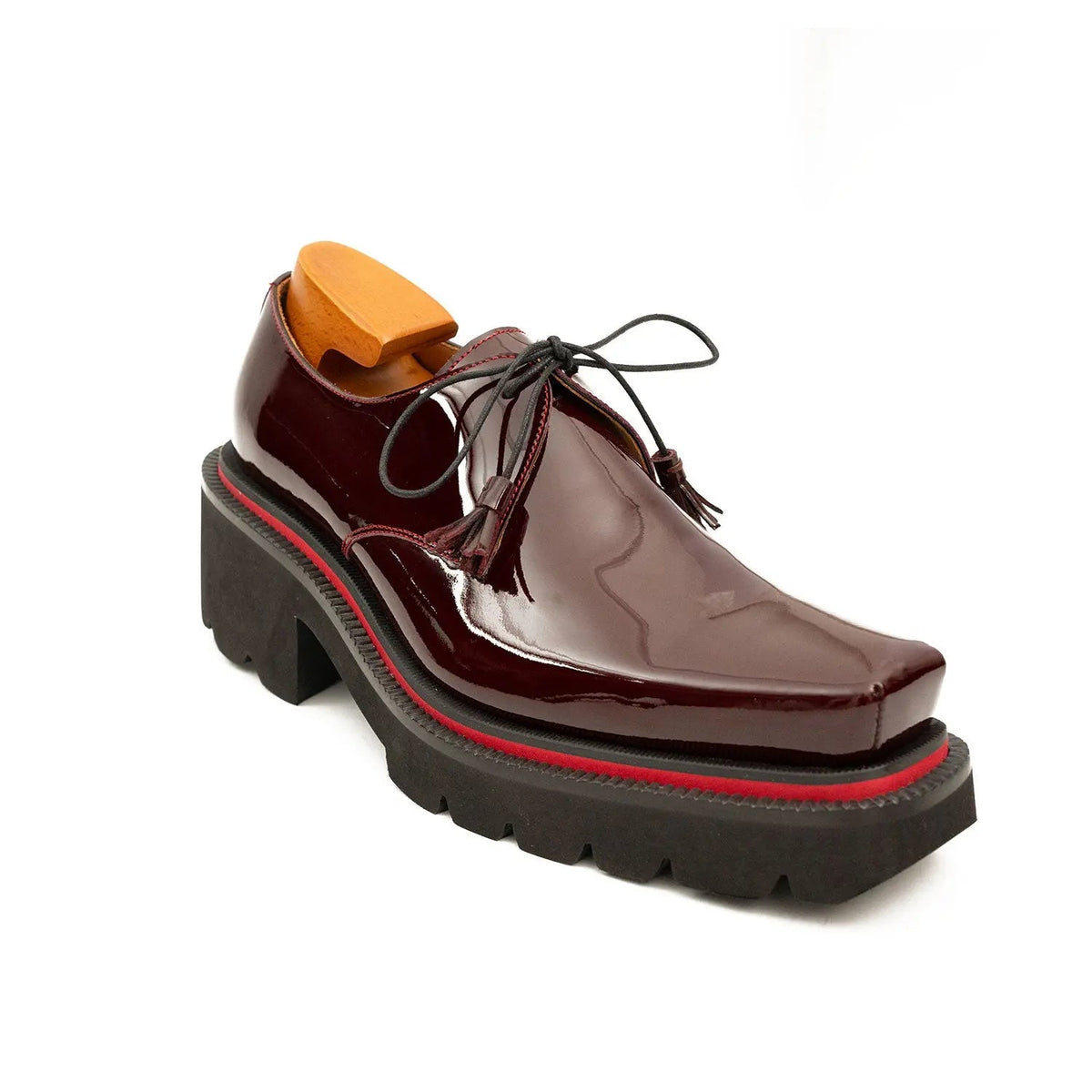 Wine Red Calf Leather Derby Shoes