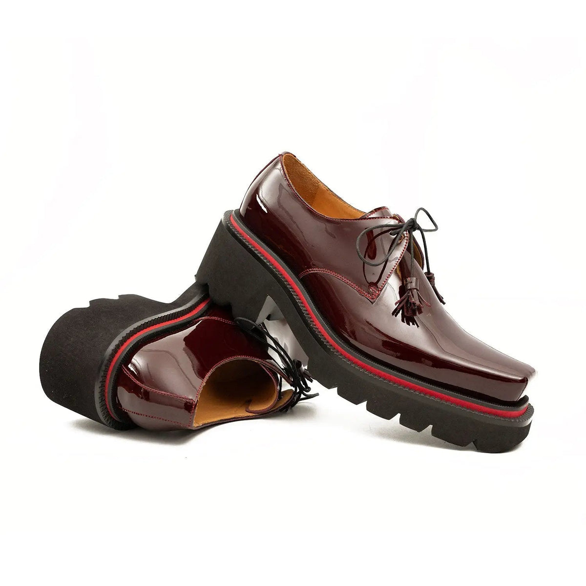 Wine Red Calf Leather Derby Shoes