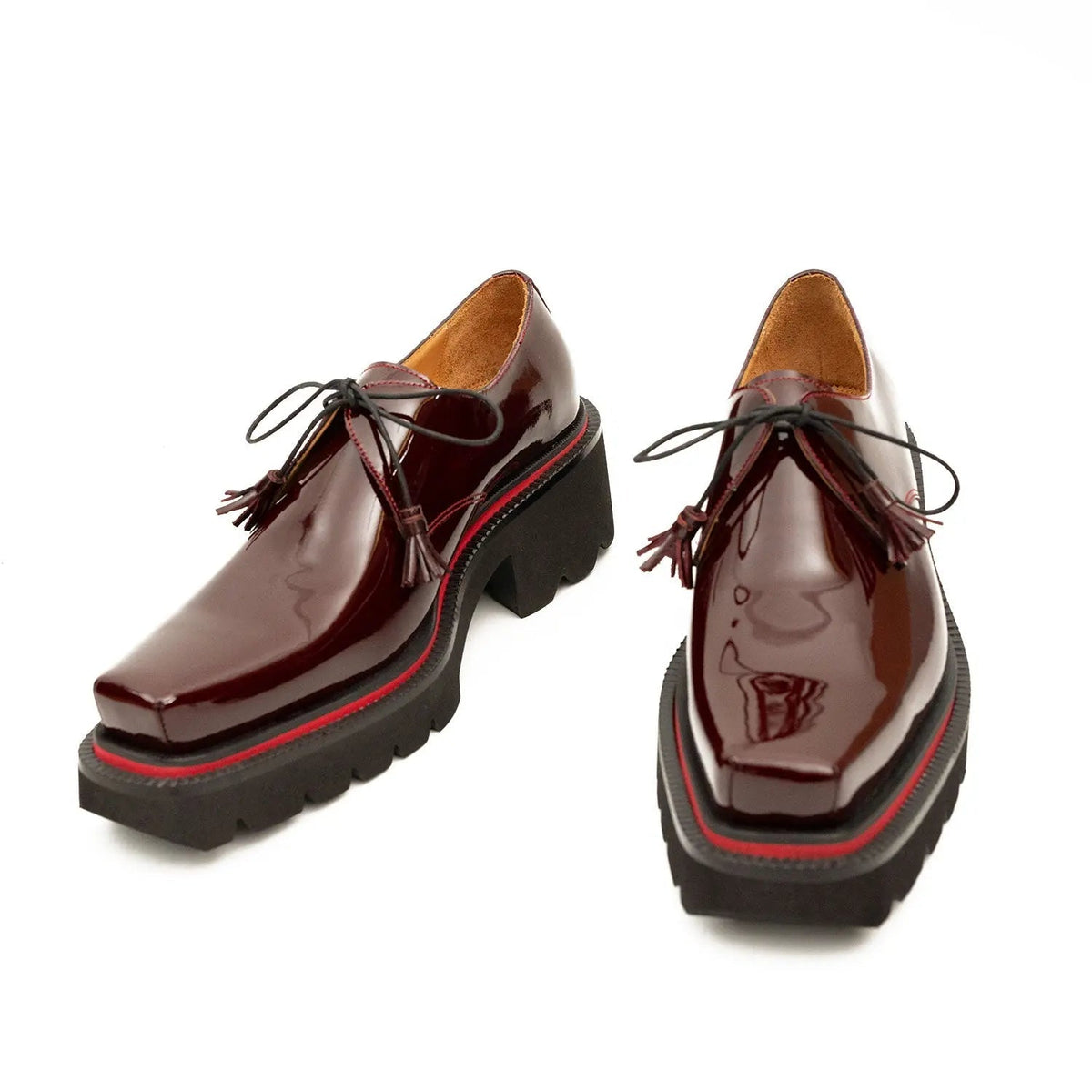 Wine Red Calf Leather Derby Shoes