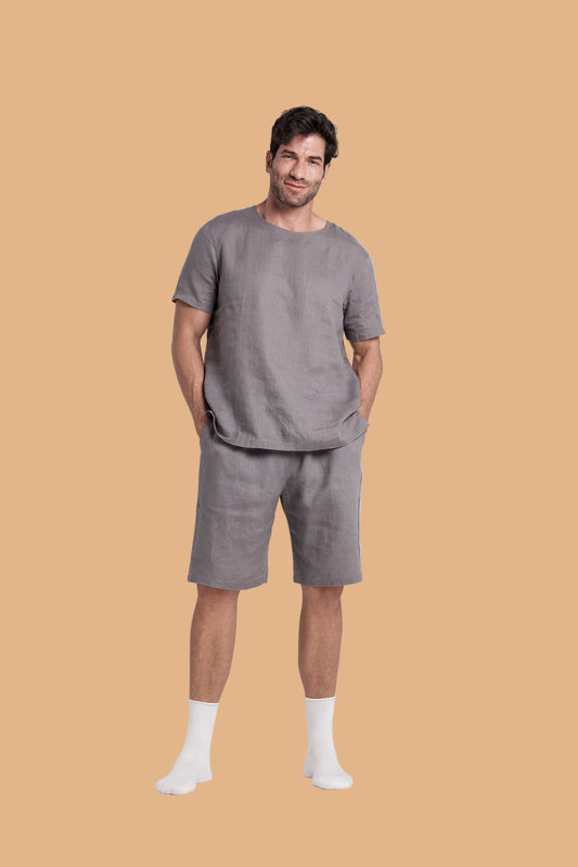 Men's Short-Sleeve Linen Sleepwear
