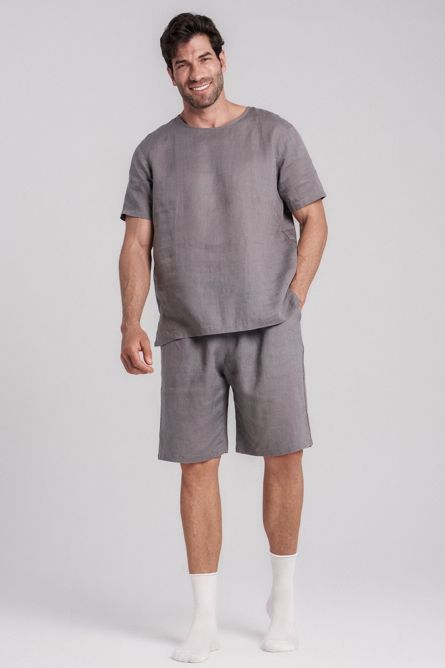 Men's Short-Sleeve Linen Sleepwear