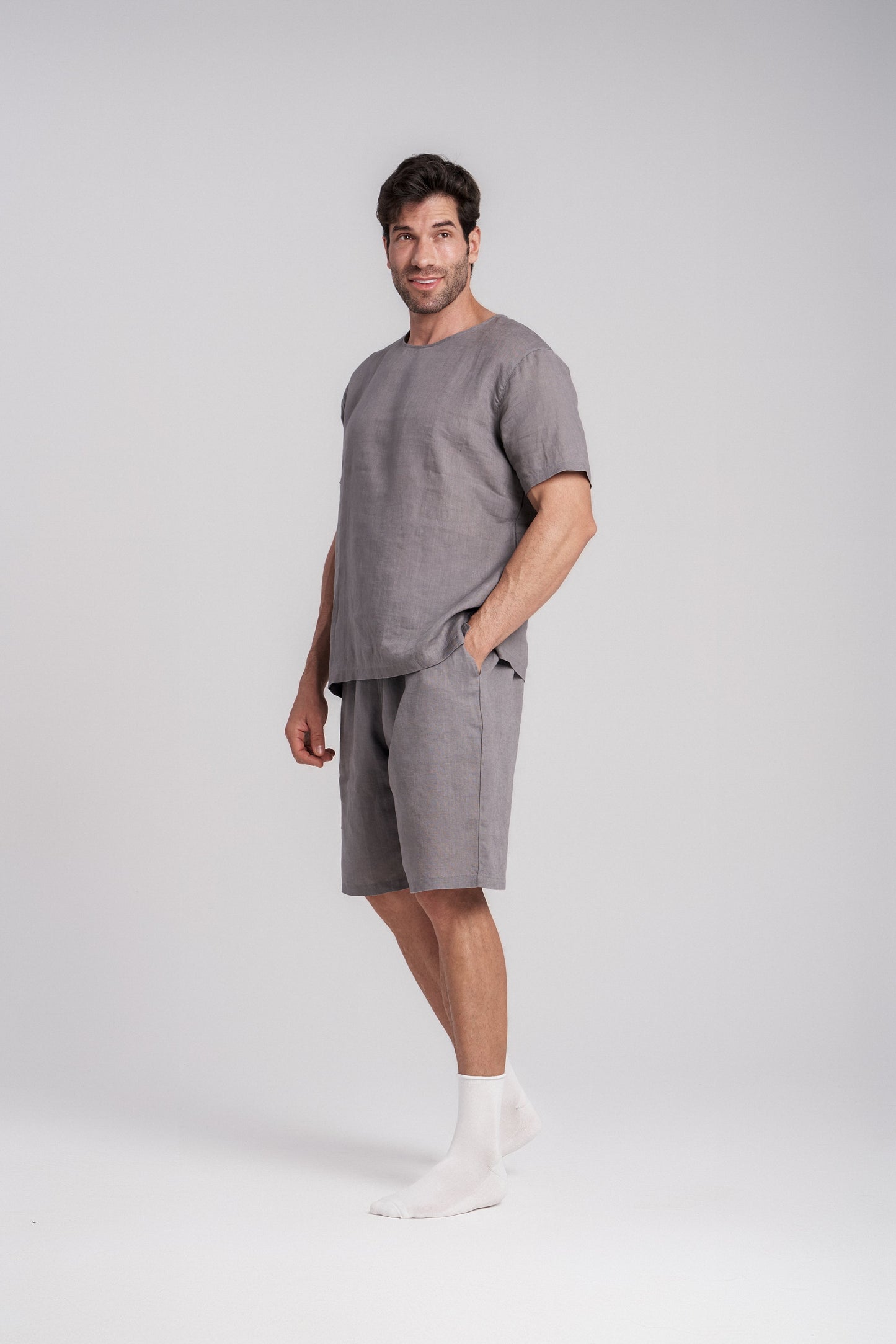 Men's Short-Sleeve Linen Sleepwear