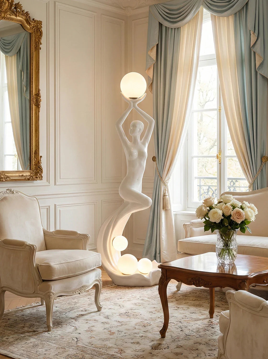 Lámpara de pie con escultura de sirena