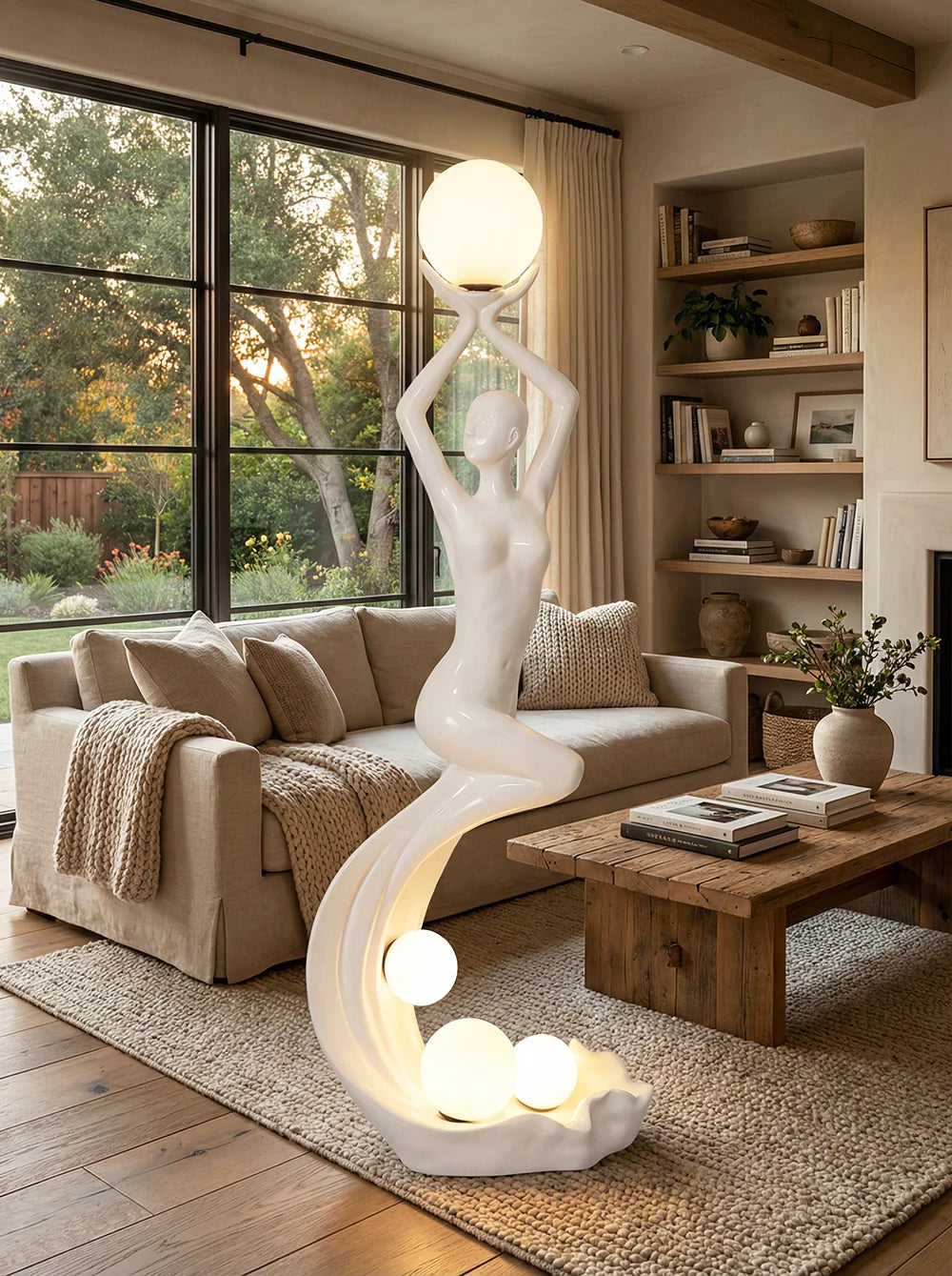 Lámpara de pie con escultura de sirena