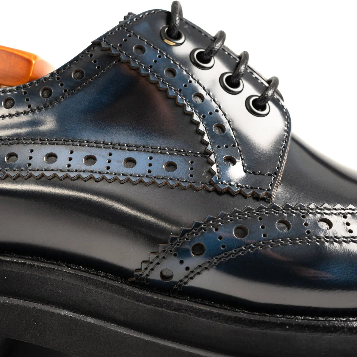 Blue-Black Wingtip Calf Leather Derby Shoes