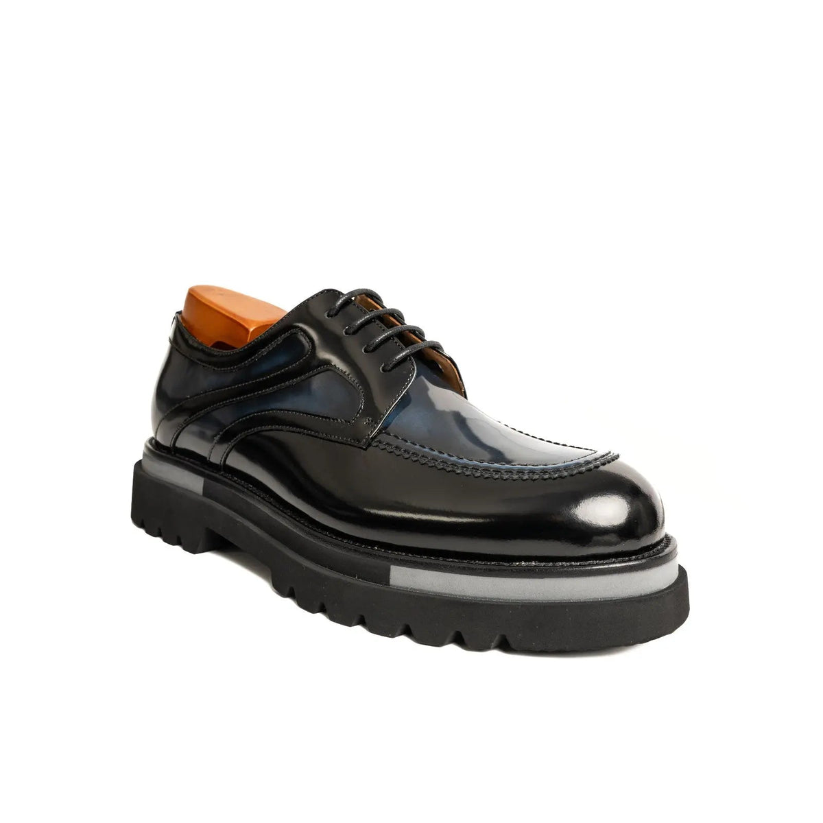 Blue-Black Calf Leather Derby Shoes