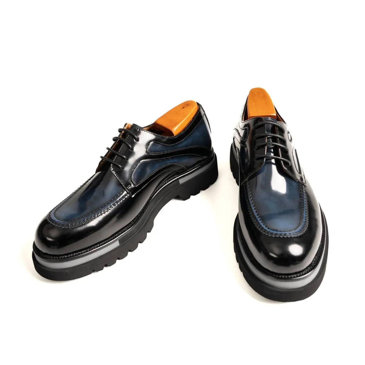Blue-Black Calf Leather Derby Shoes