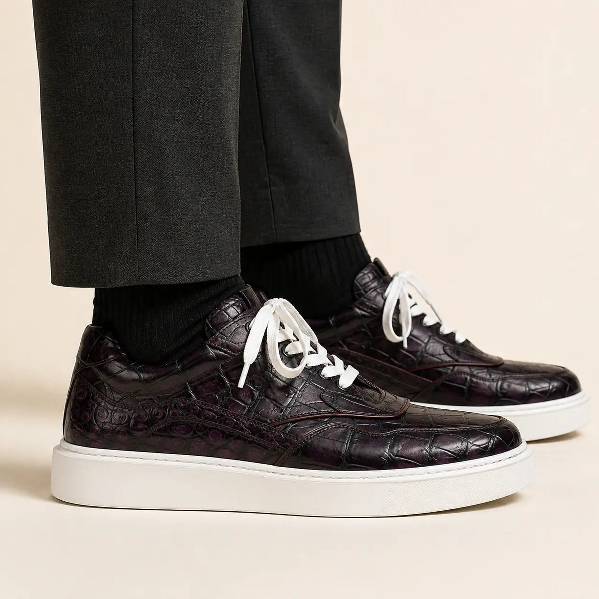 Purple Crocodile Leather Sneakers