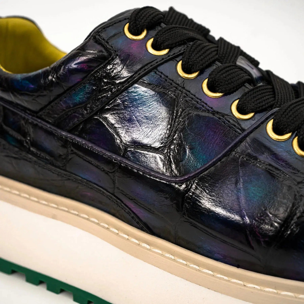 Iridescent Blue-Black Textured Platform Apron-Toe Low-top Sneaker