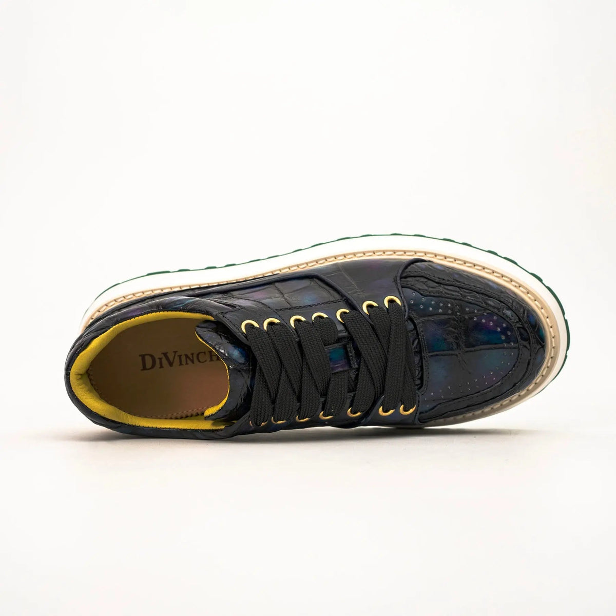 Iridescent Blue-Black Textured Platform Apron-Toe Low-top Sneaker
