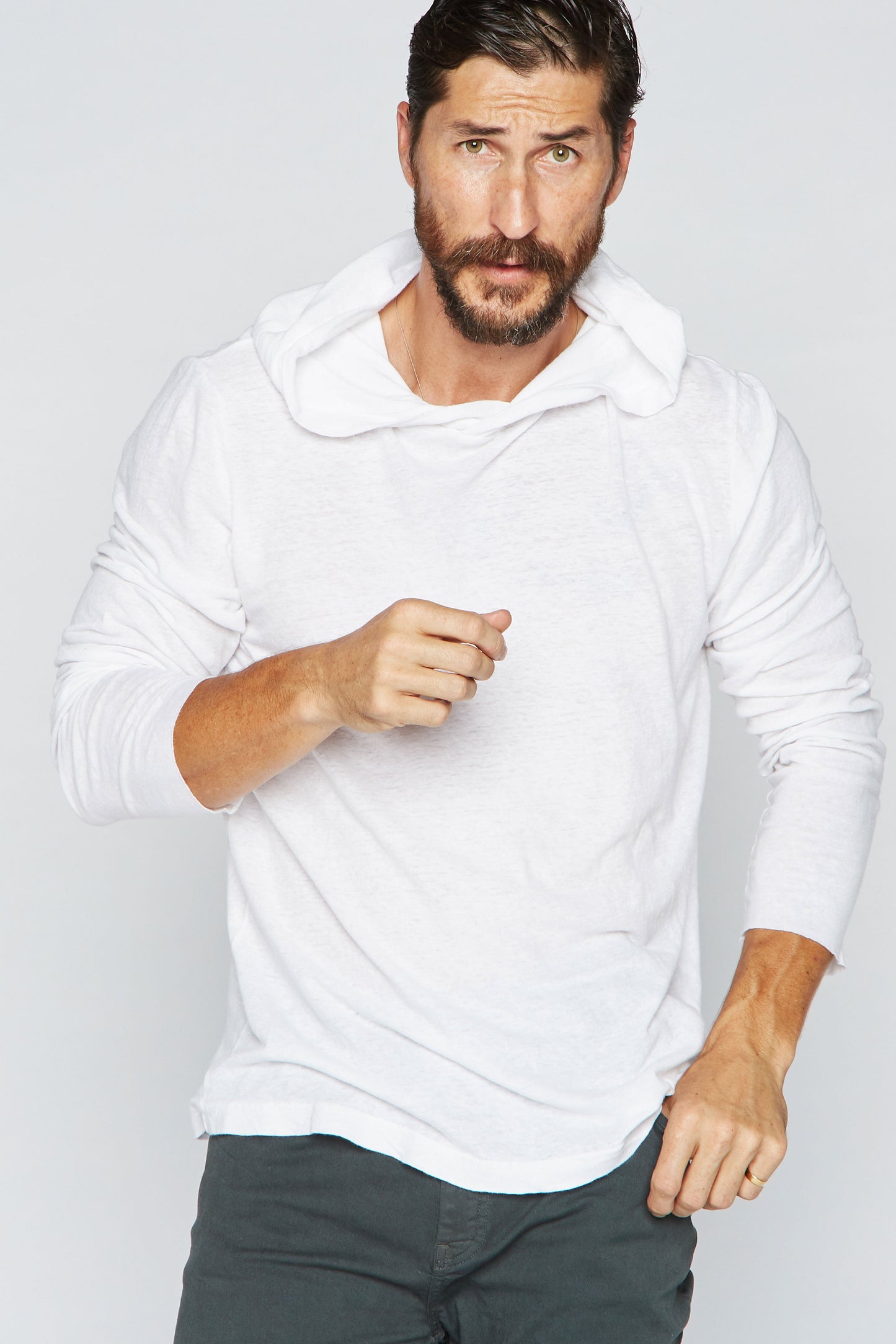 Sudadera con Capucha de Manga Larga de Lino para Hombre