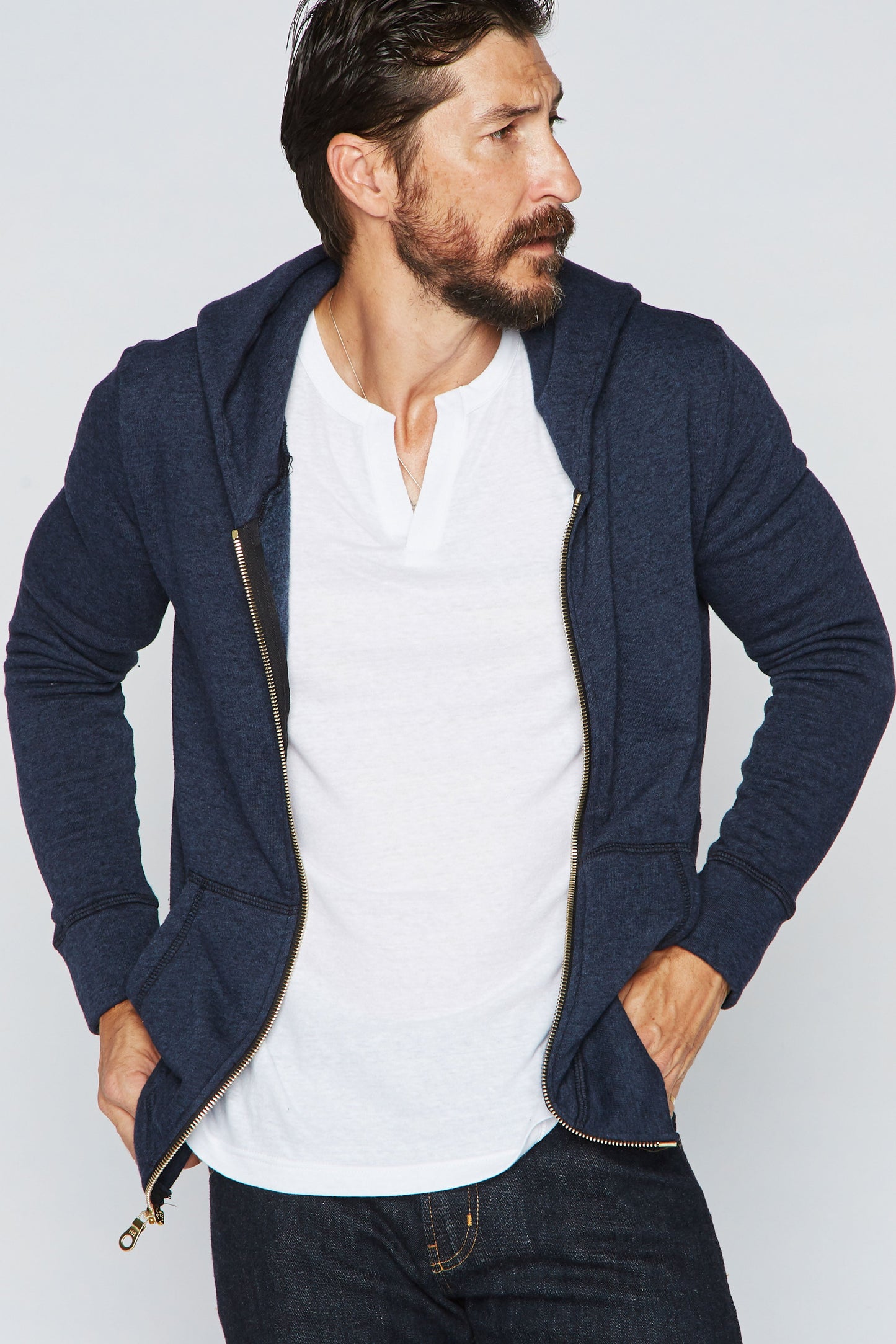 Sudadera con capucha y cremallera de felpa francesa para hombre