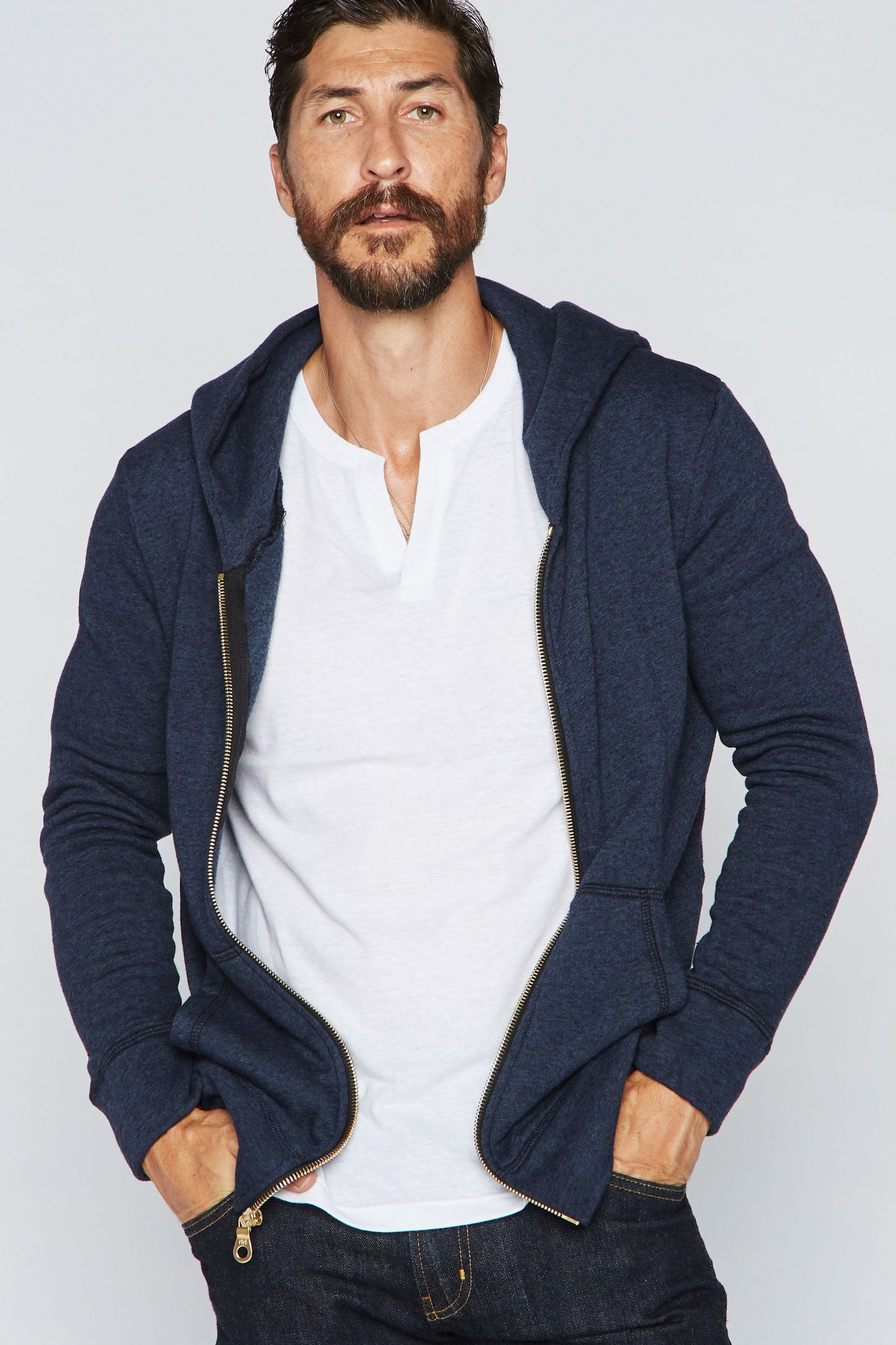 Sudadera con capucha y cremallera de felpa francesa para hombre