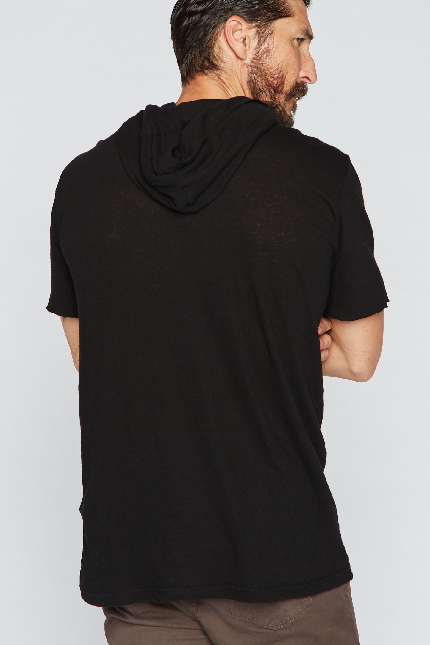 Sudadera con capucha de manga corta de mezcla de lino para hombre