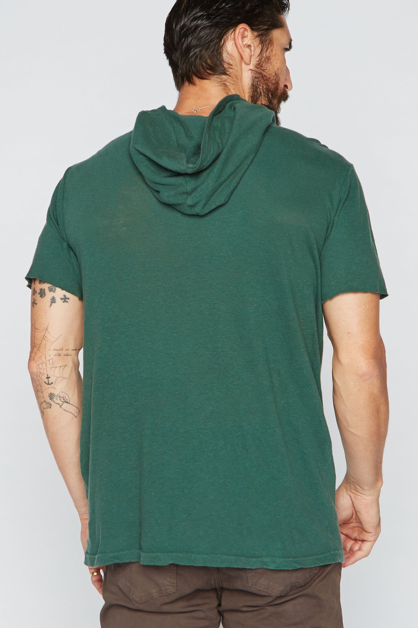 Sudadera con capucha de manga corta de mezcla de lino para hombre