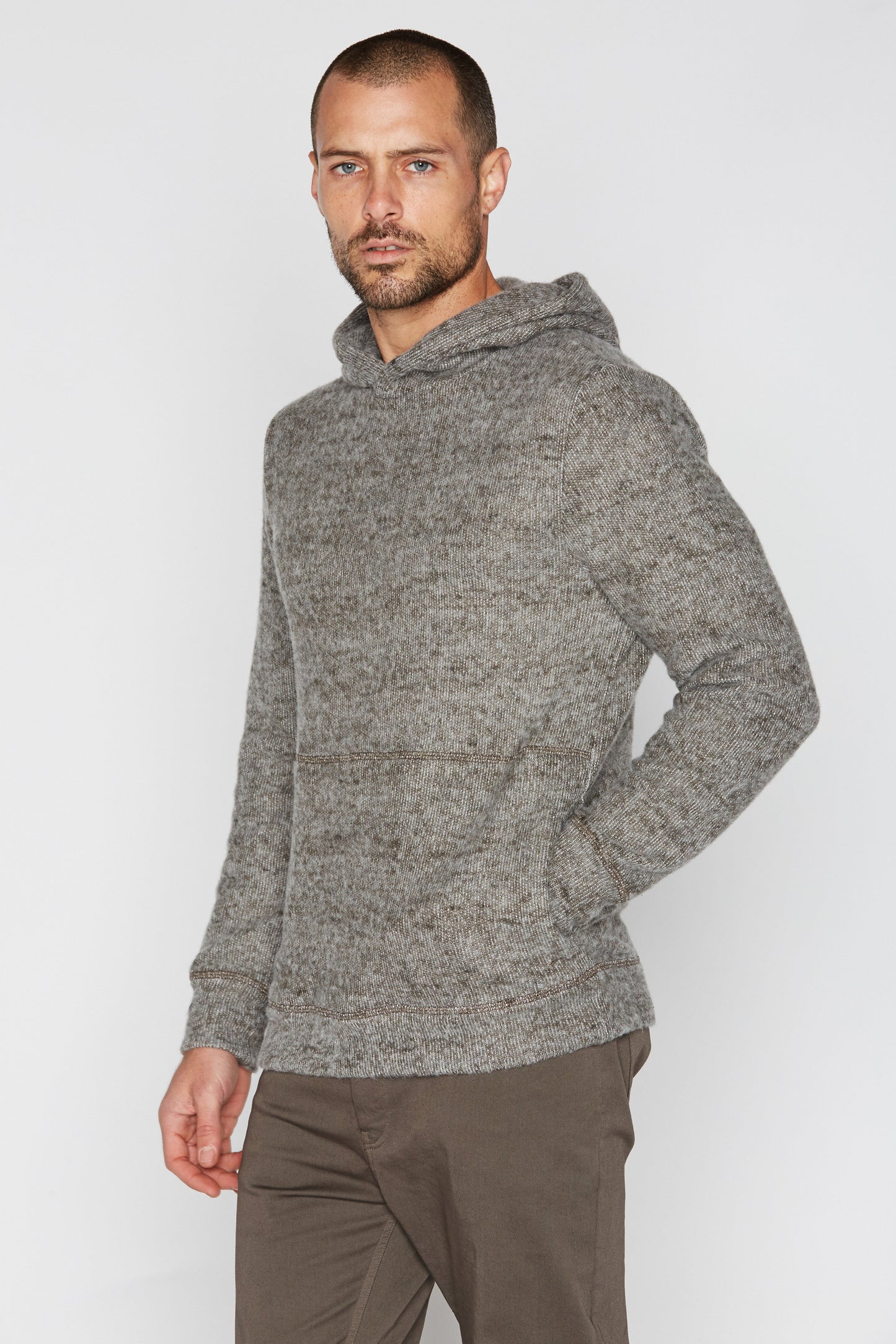 Sudadera con capucha de punto suave jaspeado para hombre