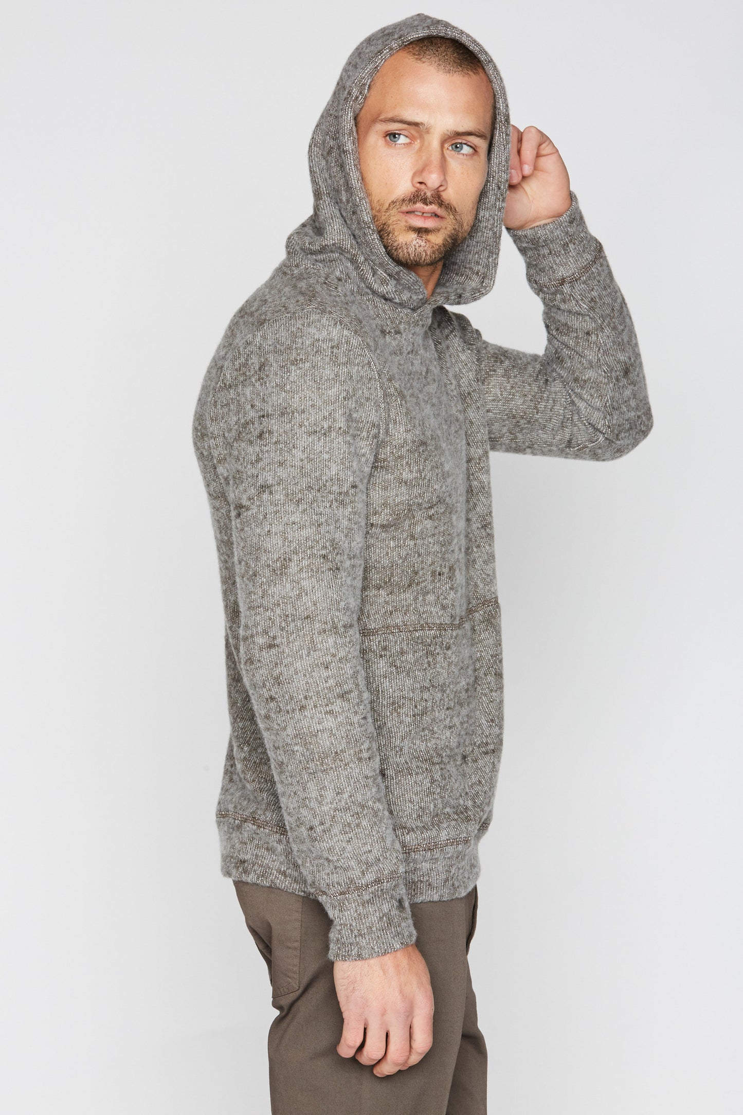 Sudadera con capucha de punto suave jaspeado para hombre
