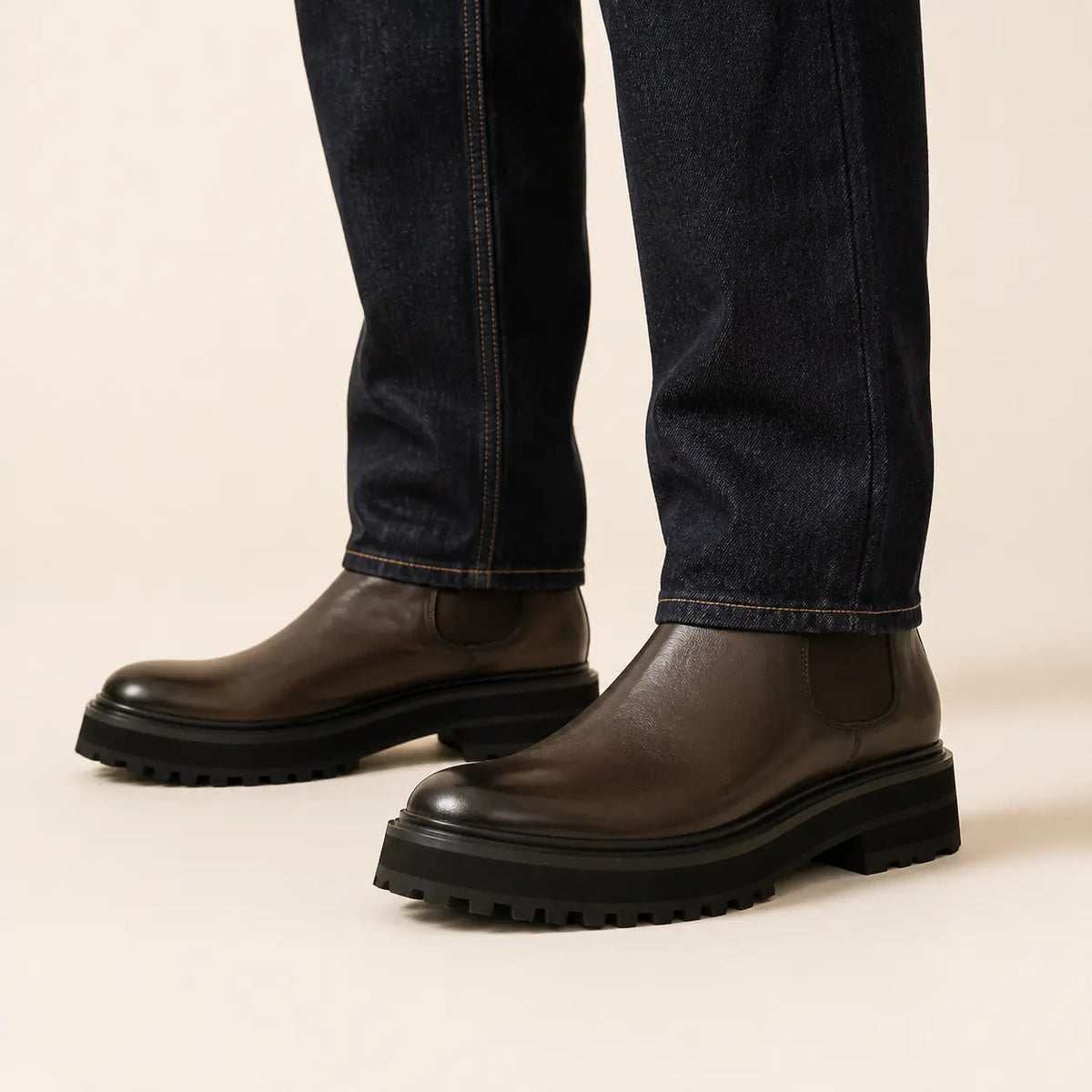 Dark Brown Cow Leather Chelsea Boots