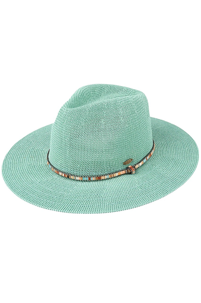 C.C Women's Multi Thread Rhinestone Trim Band Panama Hat