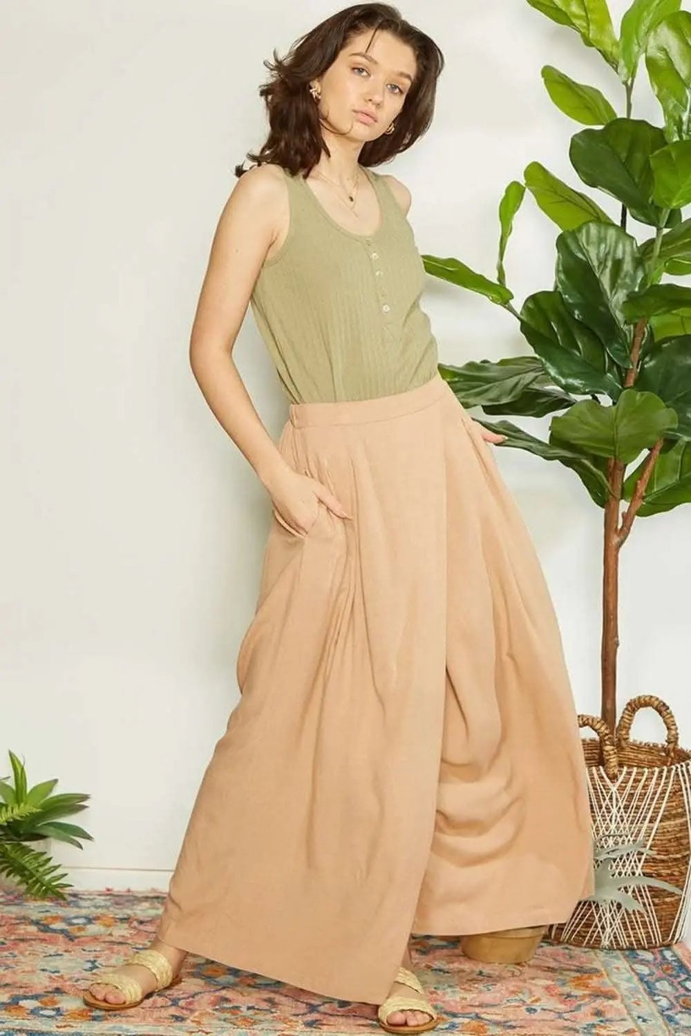 Trendsi Wrap Pleating Pants Women's Casual Wide Leg Trousers - Comfy & Stylish