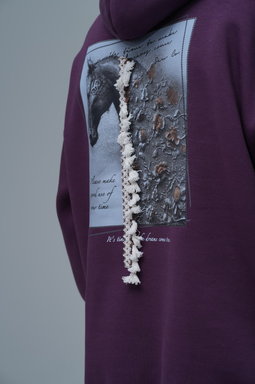 Sudadera con capucha y gráfico de caballo de técnica mixta