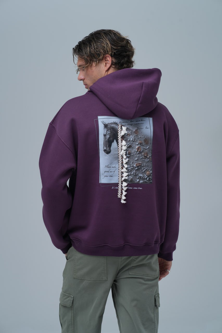 Sudadera con capucha y gráfico de caballo de técnica mixta