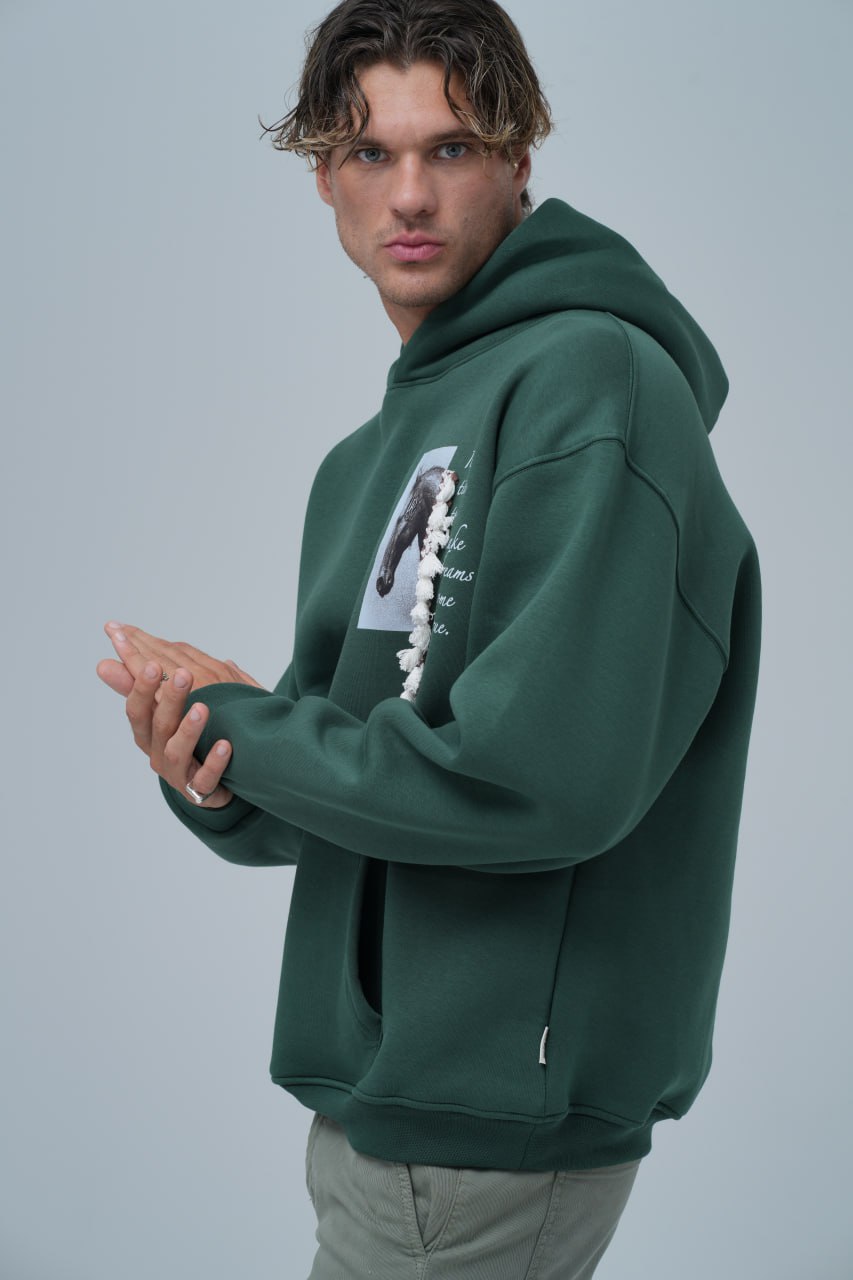Sudadera con capucha y gráfico de caballo de técnica mixta