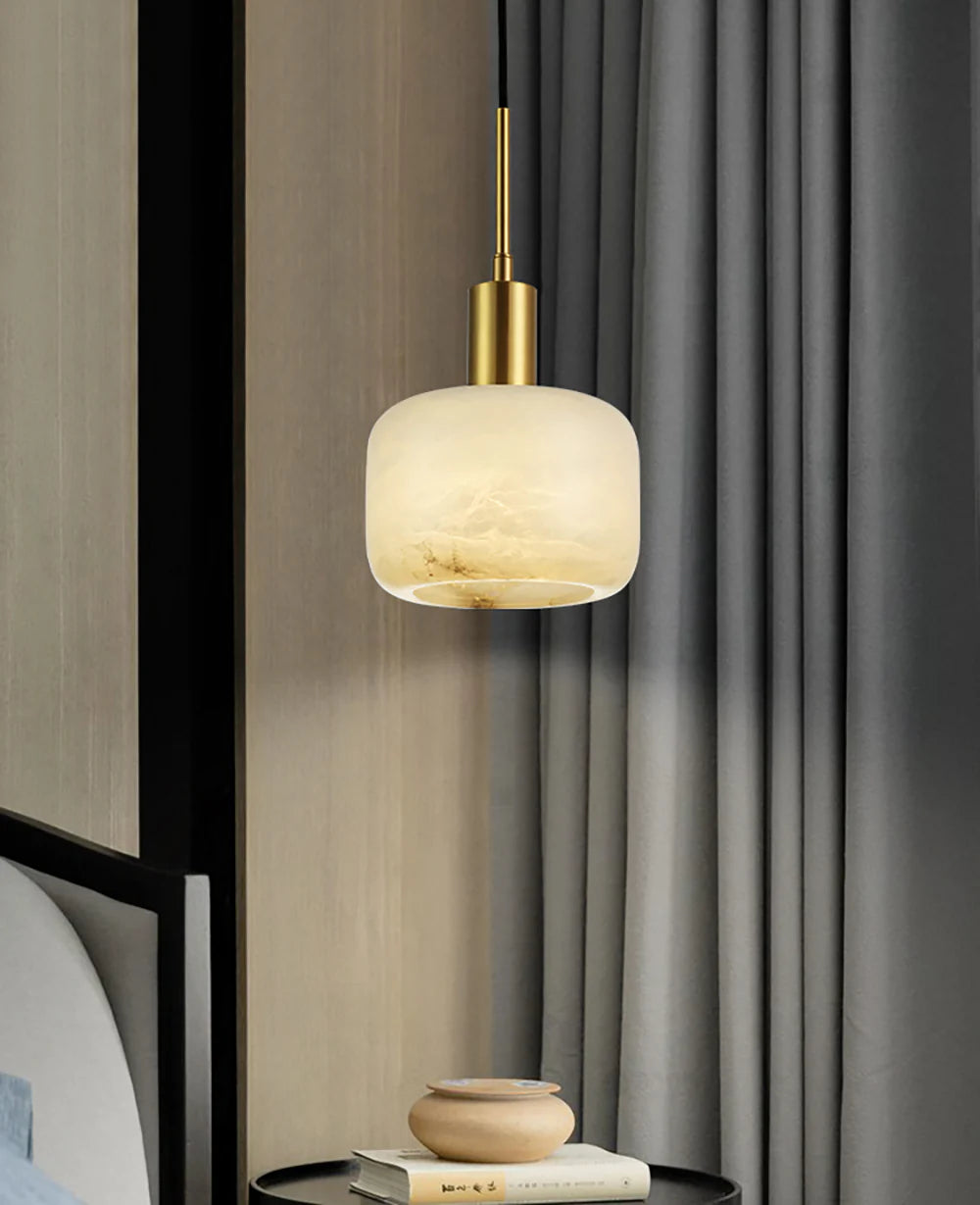 Lámpara colgante de mármol y cobre con cilindro moderno