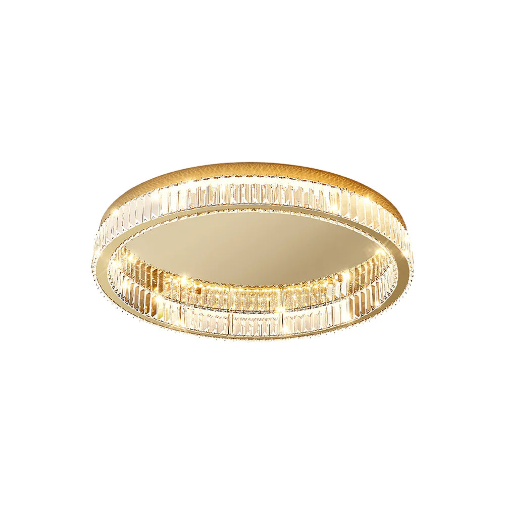 Lámpara de techo redonda de cristal dorado