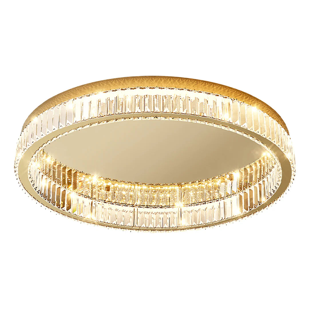 Lámpara de techo redonda de cristal dorado