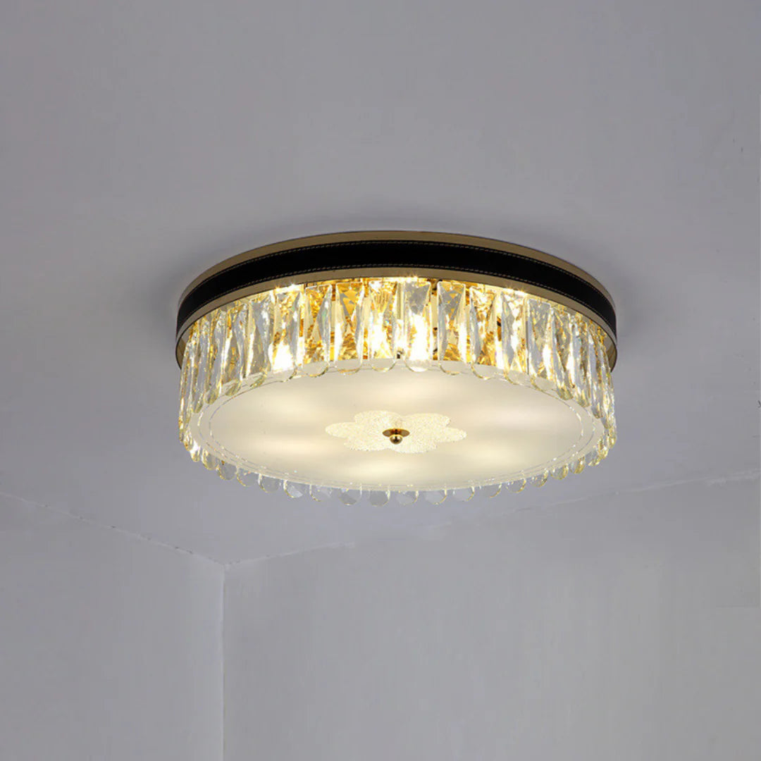 Lámpara de Techo de Cristal con Cuero Moderno
