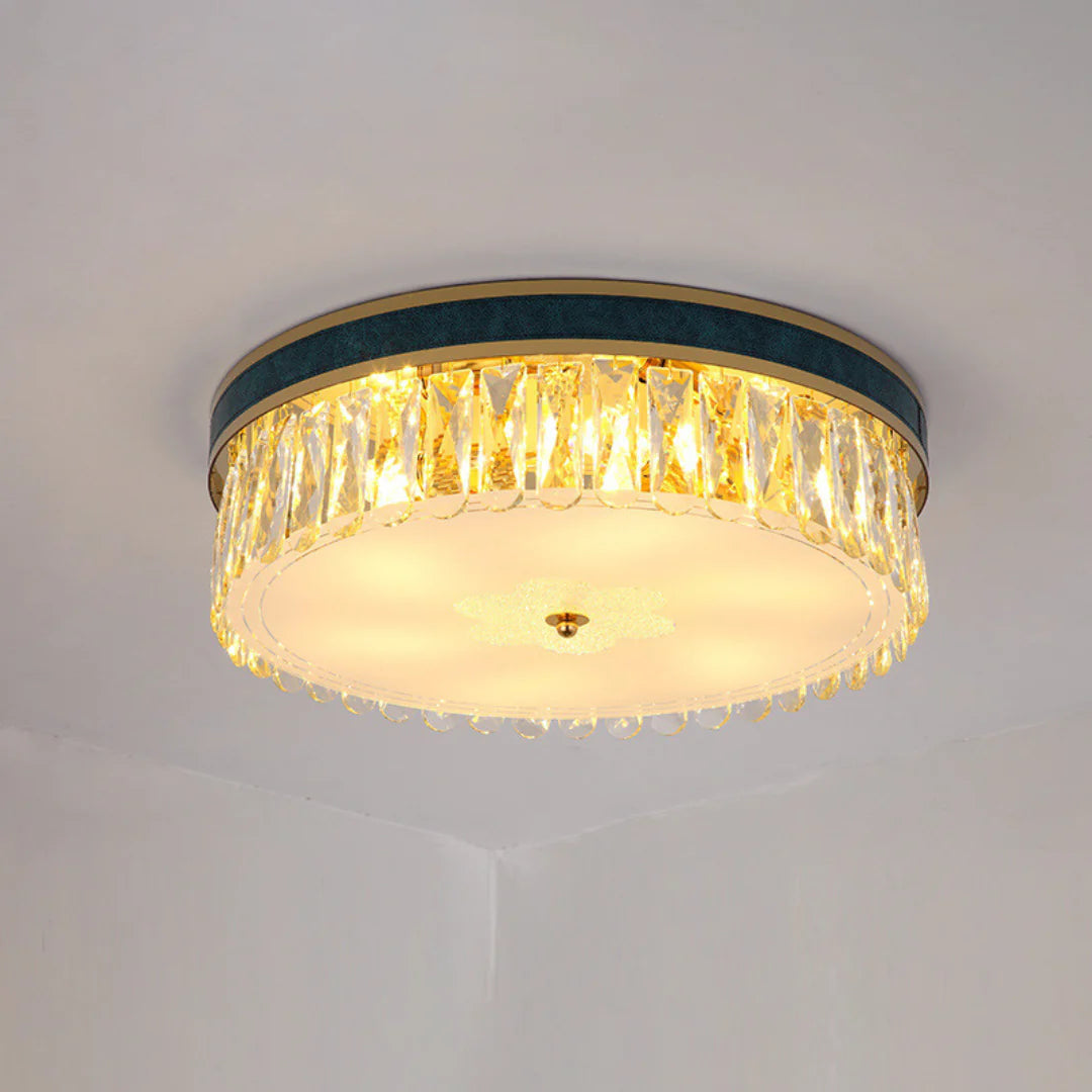 Lámpara de Techo de Cristal con Cuero Moderno