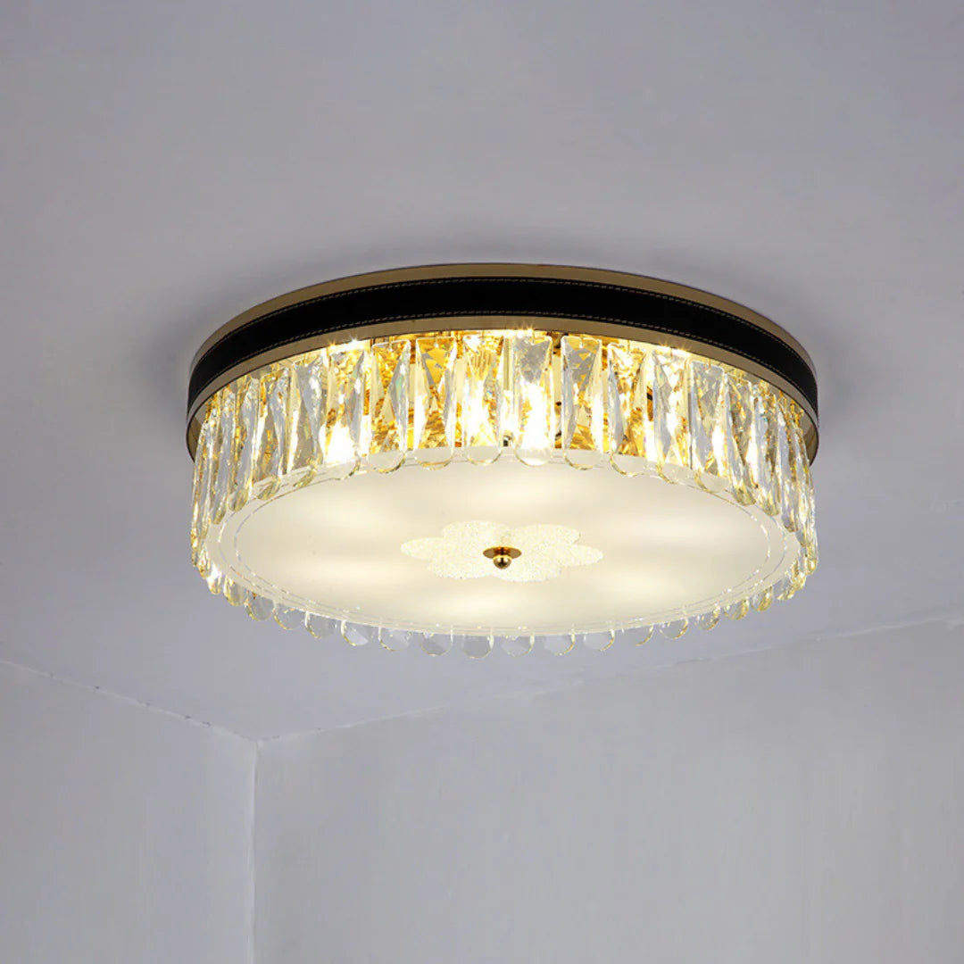 Lámpara de Techo de Cristal con Cuero Moderno