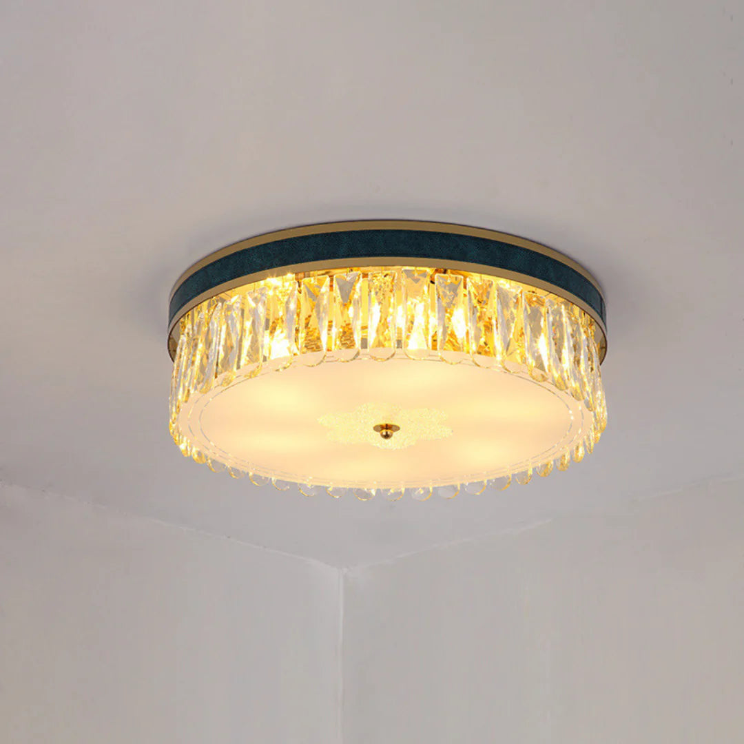 Lámpara de Techo de Cristal con Cuero Moderno