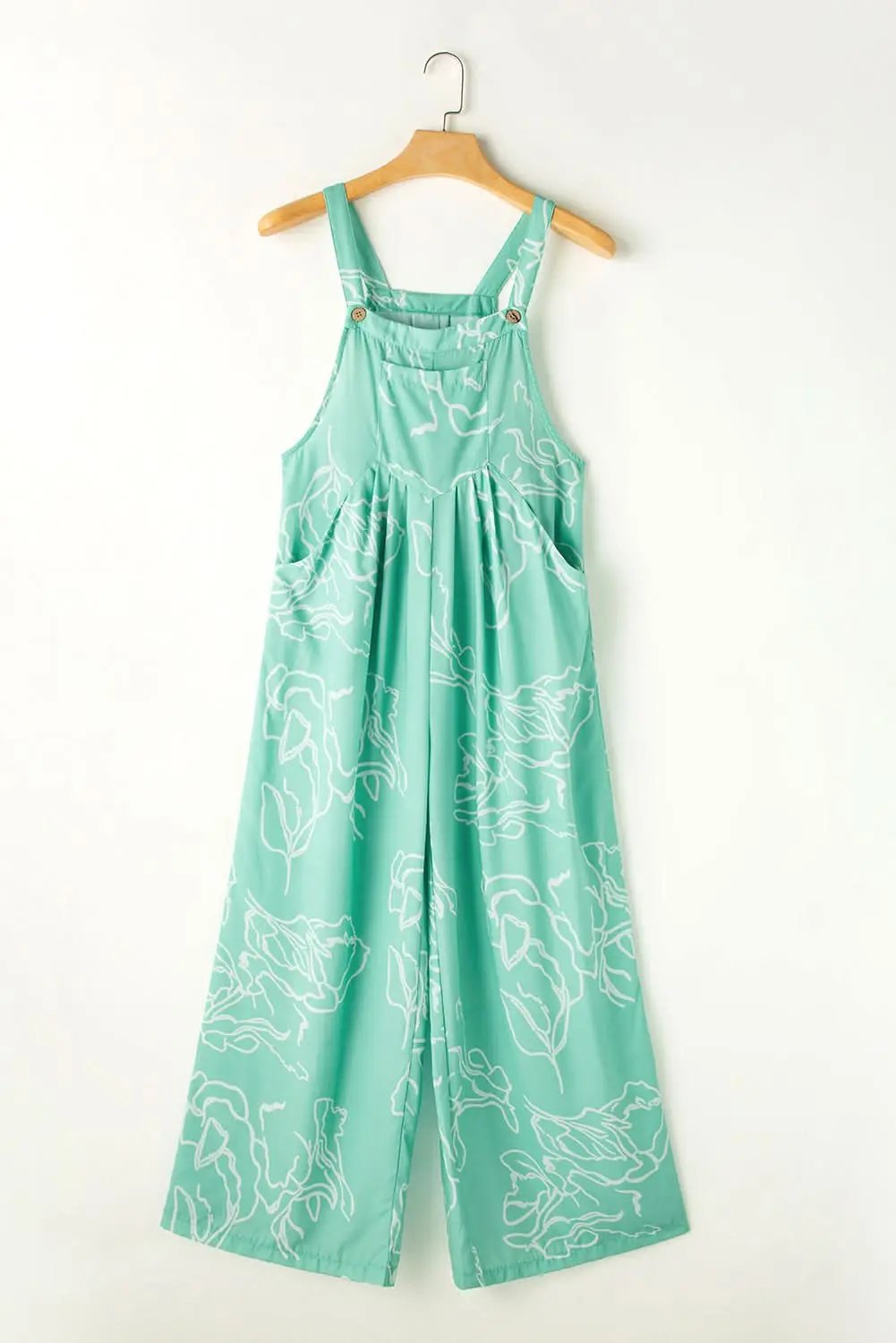 Love Salve Women's Green Printed Overalls — Wide Leg Casual Jumpsuit